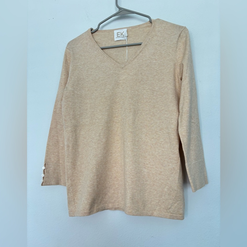 NWT Edinburgh Knitwear Pale Yellow 3/4 sleeve lightweight sweater Sz S